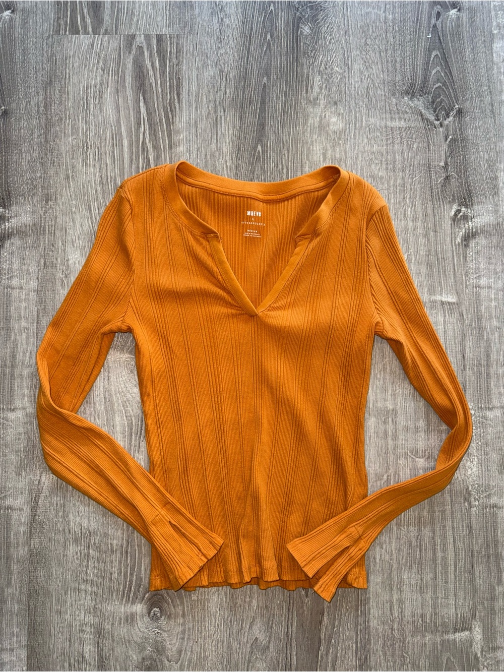 Women's anthropology Ribbed V-Neck Long Sleeve Top - Orange